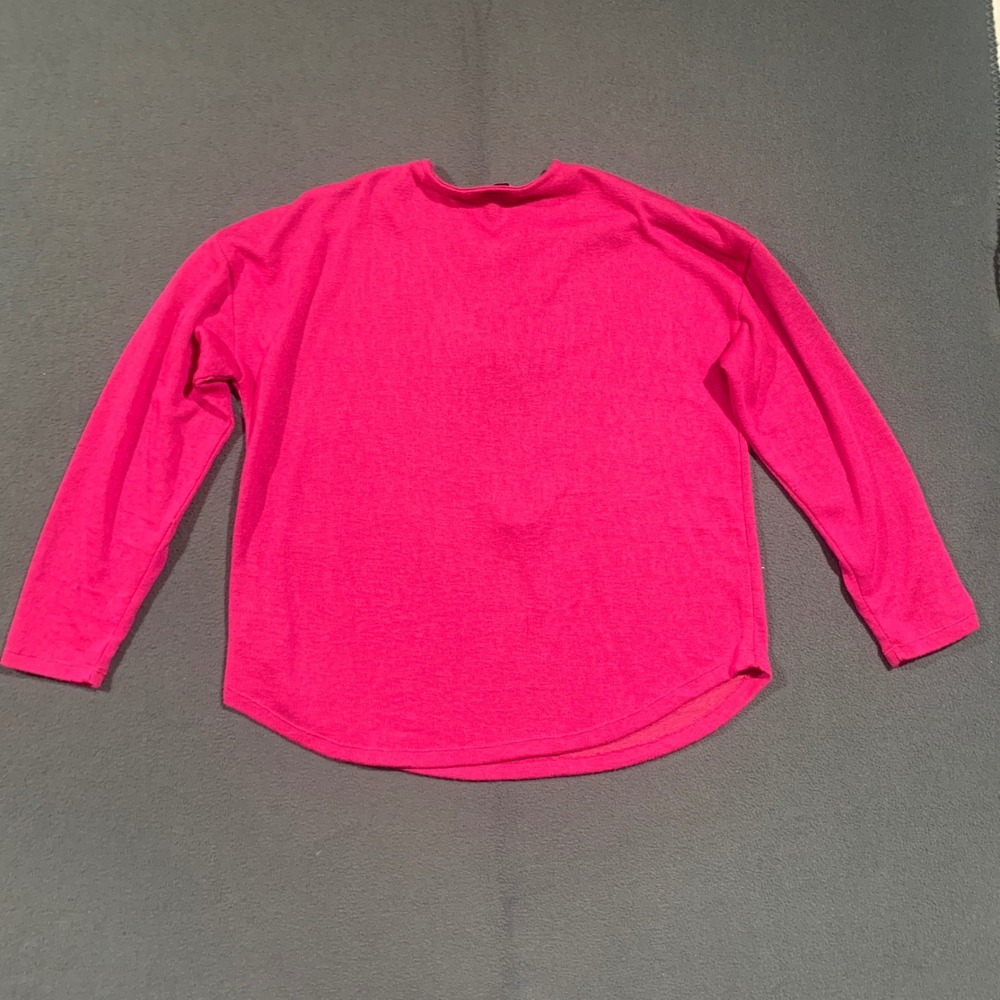 Carmen Marc Valvo Hot Pink Quarter Zip Pullover Knit Top Gold Zipper Womens L - Picture 7 of 7